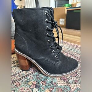 Madden Girl Black Lace-Up Boots with Brown Heel